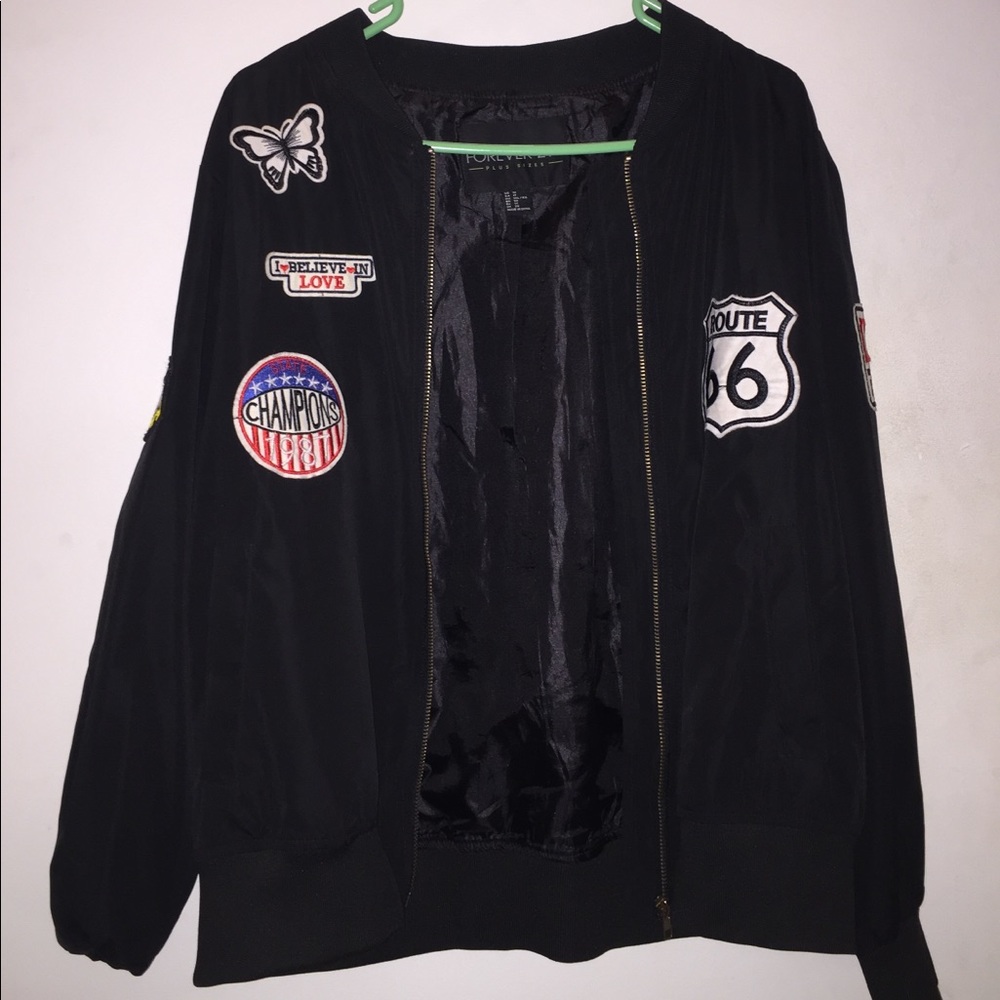 Plus size patched bomber jacket